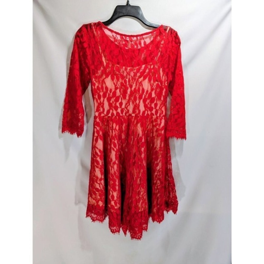 Free People Hot Red Lace Fit & Flare Dress Size 4 NWT - Picture 3 of 9